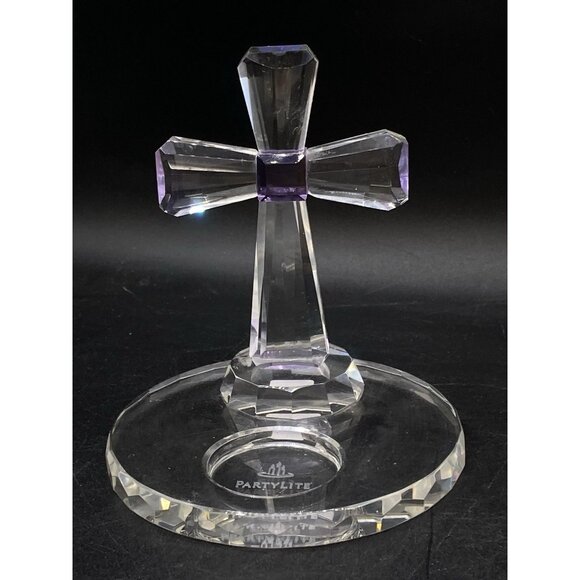 PartyLite Crystal Cross Tealight Amethyst Purple Candle Holder 5" Retired - Picture 9 of 11
